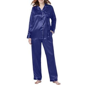 2-Piece Classic Pajama Set Satin Navy Blue 1X